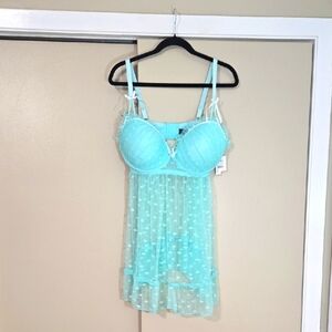 Pure Beauty Rene Rofe Sheer Mint Green Polka Dot Baby Doll Lingerie 18/20 New